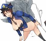  ahri animal_ears black_legwear breasts brown_eyes brown_hair eyewear_on_head fox_ears fox_tail huge_breasts jorin league_of_legends looking_at_viewer mole mole_on_breast navel necktie nipples police police_uniform policewoman sex short_hair solo_focus sunglasses tail thighhighs uniform vaginal 