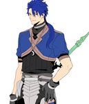  bad_id bad_pixiv_id blue_hair cu_chulainn_(fate/prototype) fate/prototype fate_(series) gloves lancelot_(smalock) long_hair male_focus polearm ponytail red_eyes solo spear weapon 