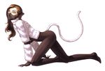  animal_ears black_hair bodysuit cat_tail face_mask highres impossible_bodysuit impossible_clothes kazuma_kaneko long_hair mask megami_tensei nekomata nekomata_(megami_tensei) official_art shin_megami_tensei simple_background solo tail white_background yellow_eyes 