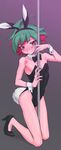  animal_ears bad_id bad_pixiv_id blush bow bowtie bulge bunny_boy bunny_ears bunny_tail bunnysuit crossdressing detached_collar full_body goggles green_hair highres male_focus multicolored_hair nishikawa_nika otoko_no_ko red_hair sakaki_yuuya smile solo sweat tail two-tone_hair wrist_cuffs yuu-gi-ou yuu-gi-ou_arc-v 