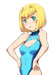  blonde_hair blue_eyes breasts cleavage_cutout competition_swimsuit heavy_object milinda_brantini one-piece_swimsuit short_hair small_breasts solo standing swimsuit ueyama_michirou 