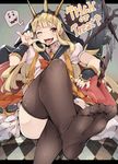  ;p bad_id bad_pixiv_id black_legwear blonde_hair blush cagliostro_(granblue_fantasy) crown feet granblue_fantasy kamaboko_(ossann0125) long_hair one_eye_closed open_mouth pink_eyes school_uniform sitting solo thighhighs tongue tongue_out trick_or_treat 