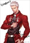  archer dark_skin dark_skinned_male fate/stay_night fate_(series) grey_eyes jacket kassa_jun male_focus red_jacket solo white_hair 