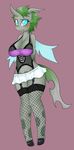  2015 anthro anthrofied basketgardevoir big_breasts breasts changeling cleavage clothed clothing female garter_straps horn legwear lingerie miniskirt my_little_pony pubes skirt solo stockings wings 