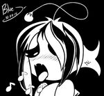  2015 black_and_white bluejr blush english_text female fish hair hair_over_eye marine monochrome monster musical_note open_mouth shyren singing solo text tongue tongue_out undertale video_games 