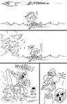  ! 2015 alphys bone comic frisk_(undertale) havesomemoore lesser_dog monochrome monster_kid papyrus_(undertale) sans_(undertale) sea skeleton text undertale undyne video_games water 