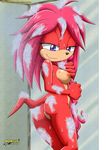  anthro archie_comics bbmbbf bottomless breasts clothed clothing daughter echidna female fur hair half-closed_eyes half-dressed lara-su mammal mobius_unleashed monotreme nipples nude palcomix pink_hair purple_eyes pussy red_fur shower solo sonic_(series) washing wet 