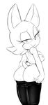  2015 anthro bat blush bottomless breasts butt clothed clothing female half-closed_eyes half-dressed hearlesssoul looking_at_viewer looking_back mammal presenting presenting_hindquarters raised_tail rouge_the_bat simple_background smile solo sonic_(series) sweat 