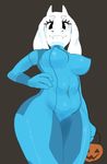  breasts caprine chubby clothing cosplay erect_nipples fur goat halloween holidays mammal metroid navel nintendo nipples pumpkin tight_clothing toriel undertale unknown_artist video_games white_fur zero_suit 