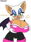  2015 anthro bat big_breasts breasts cleavage clothed clothing english_text female habbodude huge_breasts mammal rouge_the_bat shocking_(artist) solo sonic_(series) text 