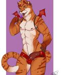  abs anthro balls bambii_dog barbs brown_fur bulge candy clothed clothing erection fangs feline food fur half-closed_eyes half-dressed invalid_tag lollipop looking_at_viewer male mammal navel nipples open_mouth penis simple_background smile solo teeth three-quarter_portrait tiger tongue tongue_out topless wings 