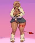  big_breasts blonde_hair bovine bra breasts camel_toe cleavage clothed clothing corruption_of_champions cowbell cowgirl_(disambiguation) dark_skin ear_piercing excellia_(coc) female hair horn invalid_tag legwear long_hair loose_socks mammal navel open_mouth panties piercing plankboy pointy_ears school_uniform shirt skirt skirt_lift socks solo standing tattoo underwear uniform voluptuous yellow_eyes 