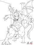  2010 dracorex dragon erection monochrome nacht_(artist) penis rangarig_rex scalie tagme tongue wings 