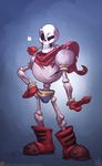  2015 armor atryl bone boots clothing flower footwear gloves looking_at_viewer male monster not_furry one_eye_closed papyrus_(undertale) plant pose rose scarf simple_background skeleton undertale video_games wink 