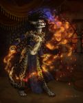  anthro belly_dancer bellydance bluari dancing fantasy feline female fire khajiit mammal solo the_elder_scrolls video_games 