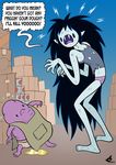  ! 2013 ? adventure_time ambiguous_gender angry black_eyes black_hair boxes clothed clothing curtsibling digital_media_(artwork) duo english_text female grey_skin hair humanoid long_hair looking_down marceline open_mouth parody peeing purple_skin ribcage scared shirt simple_background speech_bubble tank_top teeth text tongue underwear urine vampire watermark 