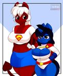  2015 anthro big_breasts breasts brown_eyes chilly_pepper cleavage clothed clothing dragon equine fan_character female hair horn horse hybrid klodette kloudmutt mammal my_little_pony pony powergirl supergirl unicorn white_hair 