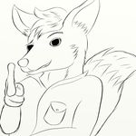  big_ears clothing eyebrows fluffy_tail open_mouth outline pointing senior_tiny_marbles shirt shirt_pocket simple simple_background sketch smirk snout white_background 