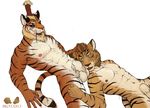  anthro balls domination duo father father_and_son feline fur holding_head incest lying male male/male mammal motaro_(artist) nude on_back one_eye_closed open_mouth parent penis penis_tip sheath simple_background son submissive tiger white_background 