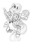  2015 armor drill equine female fluttershy_(mlp) friendship_is_magic mammal monochrome my_little_pony omny87 pegasus saw solo tools wings 