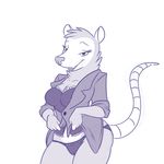  anthro bedroom_eyes black_and_white bow_tie breasts butt cleavage clothed clothing eyebrows eyelashes female half-closed_eyes lonbluewolf looking_at_viewer mammal marsupial monochrome opossum simple_background sketch solo teeth underwear undressing white_background 