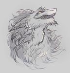  2015 ambiguous_gender anthro fur grey_background grey_fur grey_hair hair kiguri markings nude open_mouth pointy_ears sergal simple_background solo teeth white_fur white_hair yellow_eyes yellow_sclera 