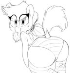  2015 black_and_white clothing dock earth_pony equine fan_character female hair horse legwear looking_at_viewer mammal mcsweezy monochrome my_little_pony pigtails pony solo striped_legwear stripes sweat tongue tongue_out 