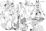  anthro canine clothing female fox human japanese japanese_clothing japanese_mythology kemono kikurage kimono male mammal monochrome mythology 