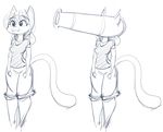  anthro black_and_white cannon cat clothed clothing feline female headcannon humor mammal monochrome pun ranged_weapon simple_background sketch solo tgwonder weapon white_background 