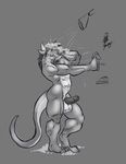  anthro balls claws donryu dragon eastern_dragon erection eyes_closed hair horn long_hair male muscular open_mouth penis quazy scalie shower solo suds 