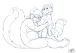  2015 annoyed anthro big_penis blue_and_white canine chubby duo erection eyes_closed eyewear fur glasses guardians_of_the_galaxy hair hand_on_neck happy hug humanoid_penis looking_away male male/male mammal marvel monochrome nude overweight penis raccoon rocket_raccoon side_view siganture sitting size_difference sketch smile standing wolf wolfblade wolfblade_(character) 