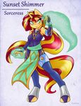  2015 ambris anthro anthrofied clothing cyan_eyes equestria_girls equine eyelashes female hair horn long_hair magic mammal multicolored_hair my_little_pony solo sunset_shimmer_(eg) two_tone_hair unicorn 