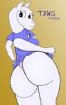  2015 anthro big_butt butt caprine clothed clothing digital_media_(artwork) fur goat gradient_background half-dressed looking_back mammal monster simple_background solo standing th3d4rkw0lfg4m3r toriel undertale video_games white_fur 