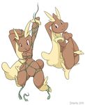  2015 bdsm bondage bound breasts dunks female female/female hi_res lagomorph long_ears lopunny mammal nintendo nude open_mouth pink_nose pok&eacute;mon pussy rabbit restrained simple_background smile squishy video_games vines 