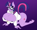  2015 all_fours anthro anthrofied barefoot big_breasts bottomless breasts cleavage clothed clothing colored cutie_mark edit equine eyewear female friendship_is_magic glasses hair half-dressed horn huge_breasts humanoid_feet jrvanesbroek keyhole_turtleneck long_hair mammal my_little_pony purple_background purple_eyes skullman777 smile solo sweater twilight_sparkle_(mlp) unicorn 