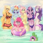  2015 anthro applejack_(mlp) big_breasts bikini breasts cleavage clothed clothing dragon earth_pony equine female fluttershy_(mlp) friendship_is_magic fur-what-loo group horn horse male mammal my_little_pony pegasus pinkie_pie_(mlp) pony rainbow_dash_(mlp) rarity_(mlp) spike_(mlp) swimsuit twilight_sparkle_(mlp) unicorn wings 