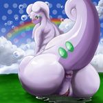  anthro anus back big_butt blush bubble butt chubby clitoris dragon female gastropod goodra green_eyes hi_res hurikata looking_at_viewer nintendo nude pok&eacute;mon pok&eacute;mon_amie presenting pussy pussy_juice rainbow scalie slime solo standing video_games 