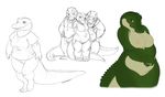  2012 alligator anthro big_breasts blush breasts chubby clothing conditional_dnp female fgs green_eyes group looking_at_viewer nipples nude panties pants pussy reptile ridges scalie sefeiren shirt simple_background solo underwear white_background 