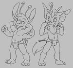  2015 antennae barefoot bigger_version_at_the_source briefs clothed clothing cute duo flexing fur gnar_(lol) half-dressed league_of_legends lilo_and_stitch line_art male mammal multi_limb multiple_arms stitch tonio_(artist) topless underwear video_games young 