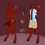  anthro balls clothing equine fan_character freckles_(artist) fur hawaiian_shirt horse mammal my_little_pony penis pony red_fur rum_chaser scar shorts 