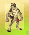  abs anthro biceps canine digital_media_(artwork) dog fluffy full-length_portrait german_shepherd glowing glowing_eyes halloween holidays male mammal muscular muscular_male nipples pecs penis vallhund were xasyr 