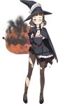  full_body hat jiji kantai_collection official_art pantyhose pumpkin roma_(kantai_collection) smoke solo strappy_heels torn_clothes torn_legwear transparent_background witch witch_hat 