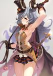  animal_ears armpits blue_hair breasts bunny_ears erune ferry_(granblue_fantasy) granblue_fantasy halloween hat kerorira long_hair mini_hat mini_top_hat skirt small_breasts solo top_hat whip 