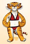  anthro bikini bra clothing delidah dreamworks feline female fur kung_fu_panda looking_at_viewer mammal master_tigress red_eyes shading smile solo swimsuit tiger underwear 