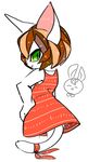  anthro brown_hair cat clothing dress duo eyes_closed feline female fur green_eyes hair hand_on_hip lagomorph looking_back magician&#039;s_quest:_mysterious_times mammal rabbit smile suzy_(character) tail_bow white_fur 