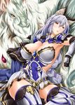  animal_ears blush breasts cat_ears cleavage dierdre erune gloves granblue_fantasy hair_between_eyes hairband heles kimura_neito large_breasts long_hair open_mouth shoulder_pads silver_hair sitting solo thighhighs yellow_eyes 
