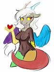  &lt;3 anthro big_breasts breasts crossgender discord_(mlp) draconequus friendship_is_magic hand_behind_back horn jovalic my_little_pony nipples nude simple_background standing tongue tongue_out white_background wings 