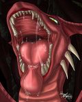  2010 ambiguous_gender dragon dragon_(shrek) drooling english_text feral gaping_mouth green_sclera mouth_shot nude open_mouth pink_scales red_scales renaayama saliva scales scalie sharp_teeth shrek_(series) solo spikes teeth text wings yellow_eyes 