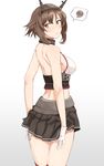  backless_outfit bare_shoulders brown_hair from_behind gloves gradient gradient_background headgear kantai_collection looking_back midriff mutsu_(kantai_collection) ogros pleated_skirt short_hair skirt solo white_gloves yellow_eyes 