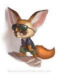  canine clothed clothing disney ear_tuft eyewear fennec finnick fox fur long_ears looking_at_viewer mammal red_eyes silverfox5213 simple_background stairs sunglasses tuft white_background zootopia 